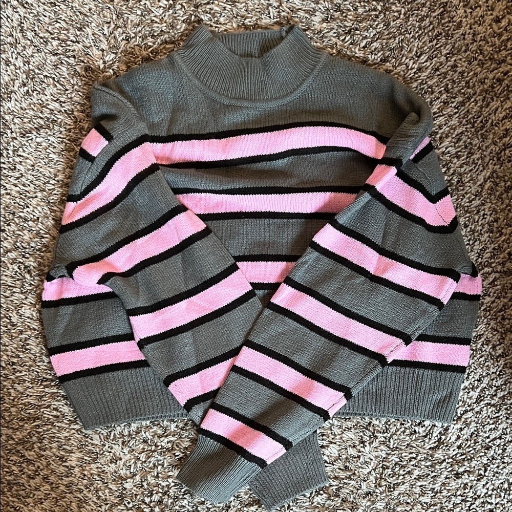 H&M  Pink and Black Striped Women's Turtleneck Sweater Small